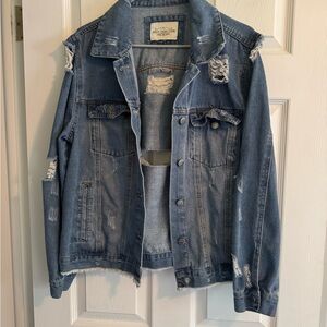 Trendy Ripped Blue Denim Jacket